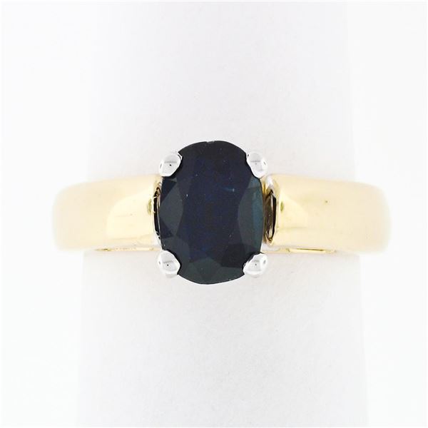 Simple 14k Yellow & White Gold 1.16 ctw Oval Cut Dark Blue Sapphire Solitaire Ri