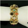 Image 4 : RARE Antique 14K Yellow Gold Multi Gemstone Wide Florentine Slide Charm Bracelet