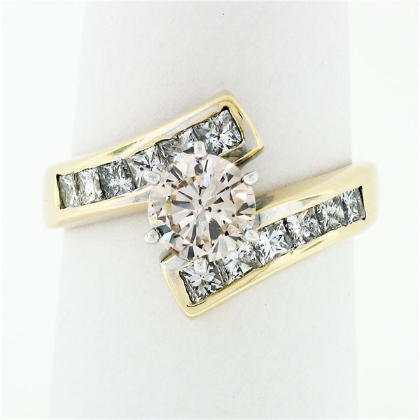 14k Gold 1.74 ctw Round Diamond Solitaire & Princess Cut Bypass Engagement Ring