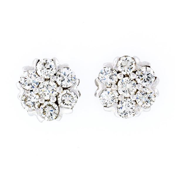 NEW 18k White Gold 1.36 ctw Round Brilliant Diamond 7 Stone Cluster Stud Earring