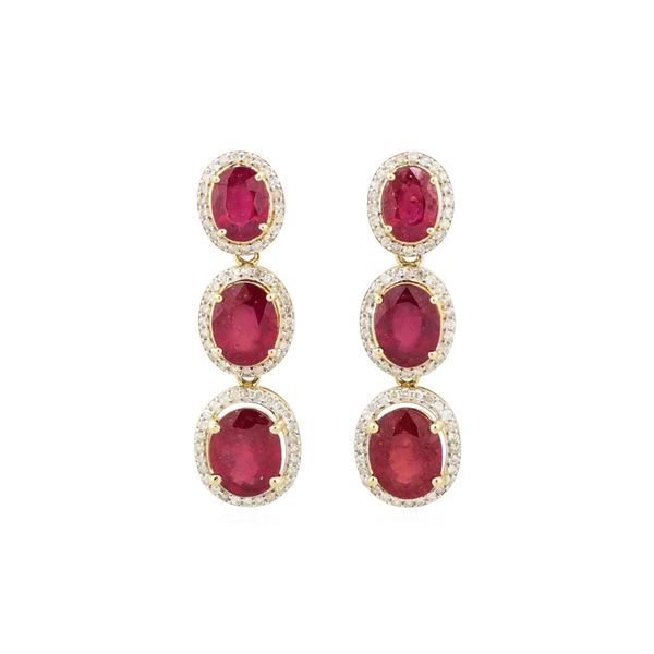 15.25 ctw Ruby and Diamond Earrings - 14KT Yellow Gold