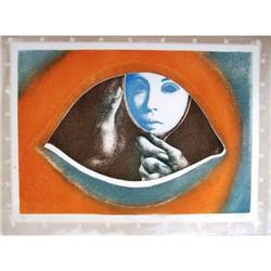CLAUDE SERRE H.Signed Etching French Surrealism 1970