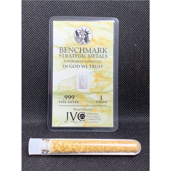 Bullion collectors Bundle - 1 Vial of Golden Flaking and 1 Grain wafer bar .999 fine silver with cer
