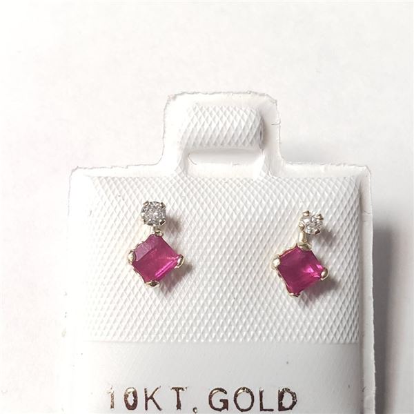 10K Yellow Gold Ruby(0.44ct) Diamond(0.06ct) Earrings $910