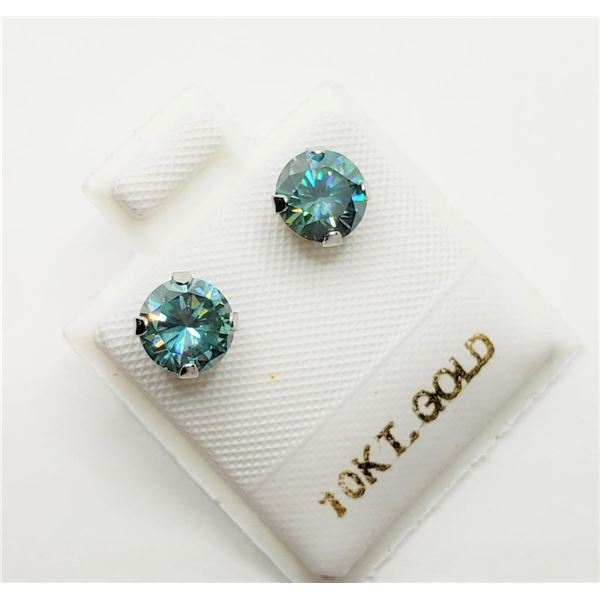 10K White Gold Vivid Greenish Blue Moissanite(1.5ct) Earrings $1500