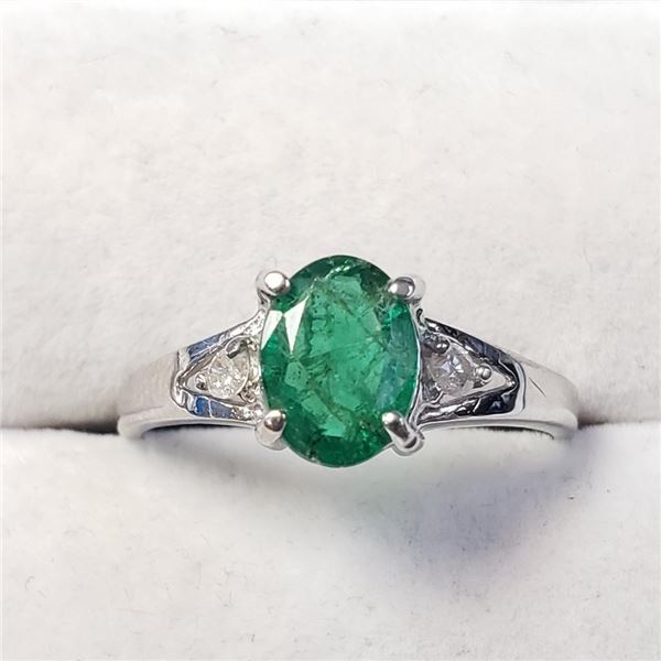 10K White Gold Emerald(1.1ct) Diamond(0.03ct) Ring (~Size 7.5) $1855