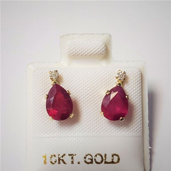 10K Yellow Gold Ruby(1.04ct) Moissanite(0.06ct) Earrings (~Size )(Ring is resizable for $40) (~lengt