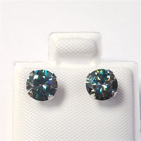10K White Gold Deep Greenish Blue Moissanite(1.5ct) Earrings $1455