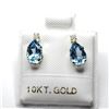 Image 1 : 10K Yellow Gold Blue Topaz(1.5ct) Moissanite(0.06ct) Earrings (~Size )(Ring is resizable for $40) (~