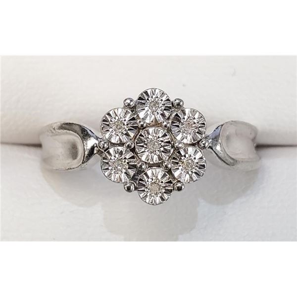 Silver 7 Diamonds Ring (~Size 7)(Ring is resizable for $40) (~length inches), Suggested Retail Value