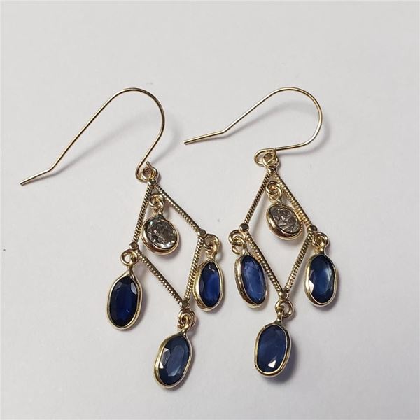 14K Yellow Gold Sapphire(1.6ct) Diamond (0.4Ct,I1-2,G-H) Earrings $2780