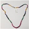 Image 1 : 10K White Gold Ruby Emerald Sapphire 17"(32ct) Necklace $2600