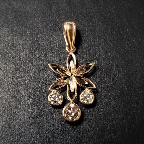 14K Yellow Gold Diamond (0.2Ct,I1,Light Brown) Diamond (0.25Ct,I1-2,G-H) Pendant $1685
