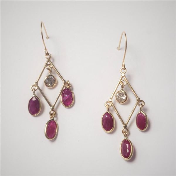 14K Yellow Gold Burmese Ruby (1.6ct) Diamond (0.4Ct,I1-2,G-H) Earrings $2405.00