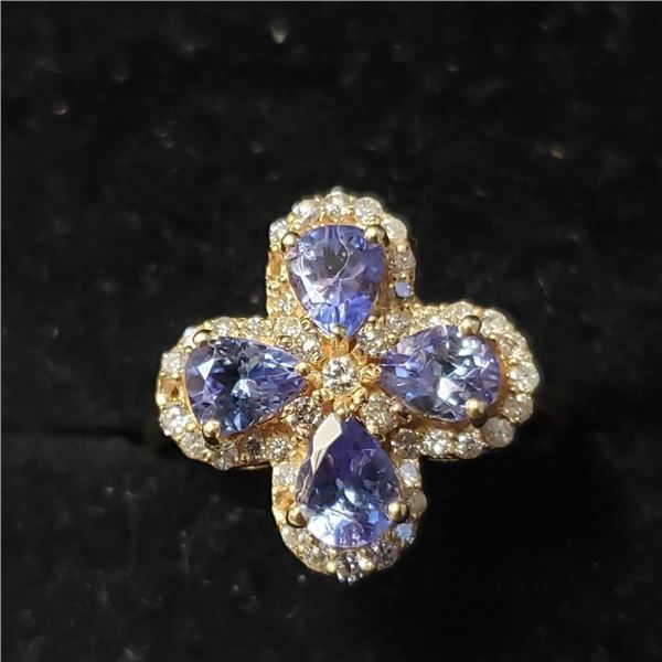 10K Yellow Gold Tanzanite(1.25ct) Diamond(0.55ct) Ring (~Size 7) $3120.00