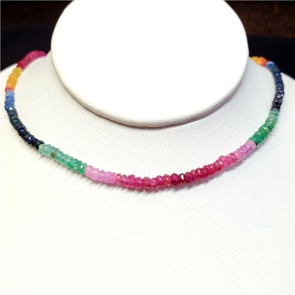 10K White Gold Yellow Sapphire, Ruby And Emerlad 16"(32ct) Necklace  $2600.00