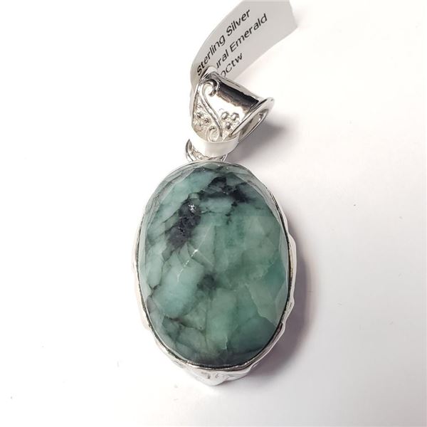 Silver Emerald(23.9ct) Pendant (~Size )(Ring is resizable for $40) (~length inches), Suggested Retai