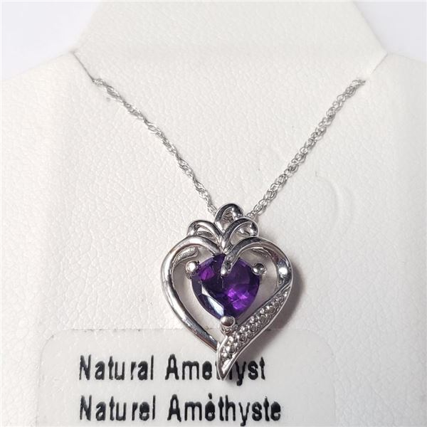 Silver Natural Amethyst 18" Necklace (~Size )(Ring is resizable for $40) (~length inches), Suggested