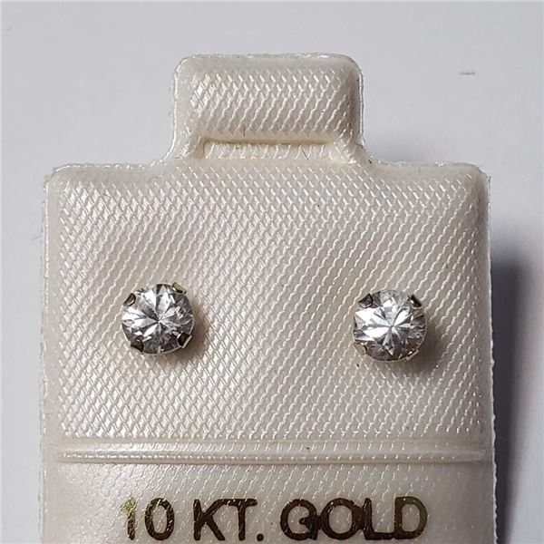 10K Yellow Gold White Zircon 3.5Mm Earrings (~Size )(Ring is resizable for $40) (~length inches), Ma