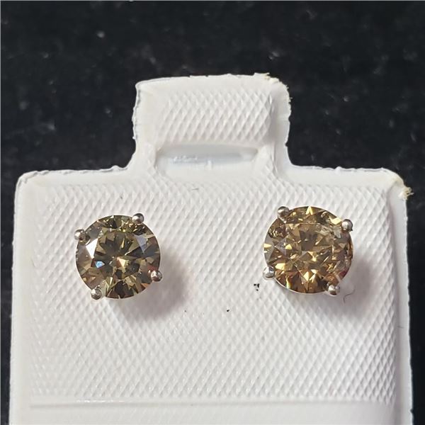14K White Gold Diamond (1.18Ct,Si,Fancy Brown) Earrings $6300