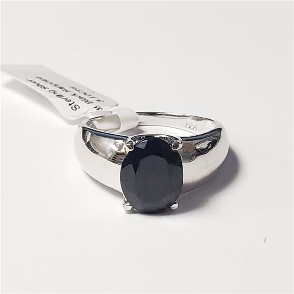 Silver Black Sapphire(3.1ct) Ring (~Size )(Ring is resizable for $40) (~length inches), Suggested Re