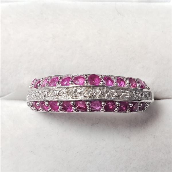 Silver Ruby And White Topaz(1.1ct) Ring (~length inches), Suggested Retail Value $150