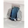 Image 1 : Blue Topaz Emerald cut oversized 2.8 Carat Solitaire cluster top dress ring ladies size 7