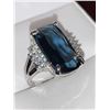 Image 2 : Blue Topaz Emerald cut oversized 2.8 Carat Solitaire cluster top dress ring ladies size 7