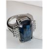 Image 4 : Blue Topaz Emerald cut oversized 2.8 Carat Solitaire cluster top dress ring ladies size 7