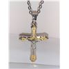 Image 1 : Sterling silver & tone gold cross pendant and chain set