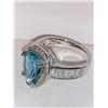 Image 4 : Blue citrine Aqua Tear Drop solitaire 1.5 carat with bezel set stones in band ladies dress ring size