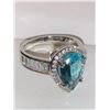 Image 5 : Blue citrine Aqua Tear Drop solitaire 1.5 carat with bezel set stones in band ladies dress ring size