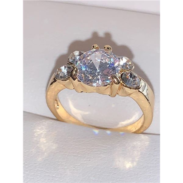 Ladies 14K GP Multi stone Anniversary ring with .85 Carat Solitaire brilliant cut stone size 7