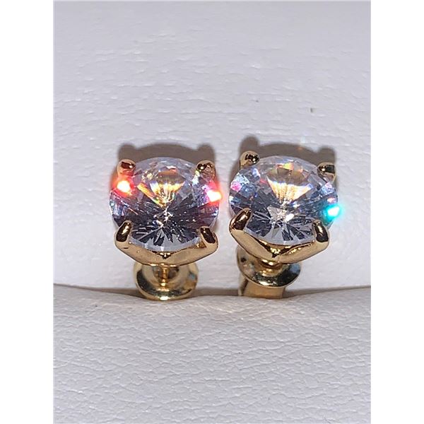 Ladies ultra fine 1.o carat solitaire brilliant cut stud earring set 14K GP