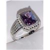 Image 2 : Ladies .925 Stamped silver emerald cut amythest solitaire stone dress ring size 7