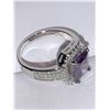Image 3 : Ladies .925 Stamped silver emerald cut amythest solitaire stone dress ring size 7