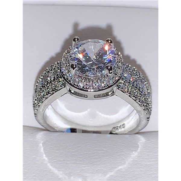 Round cut Brilliant 1.0 Carat Solitaire cluster stone band .925 silver engagement ring  size 7