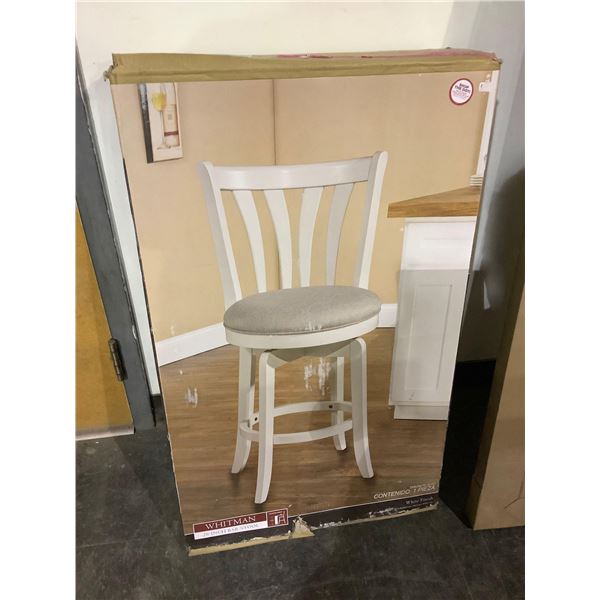 New in Box - Whitman 25" Bar Stool, White Wood with Gray Cushion