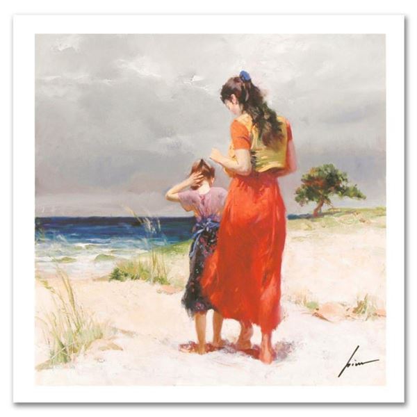 Pino (1939-2010), "Beach Walk" Limited Edition on Canvas, Numbered and Hand Signed with Certificate 
