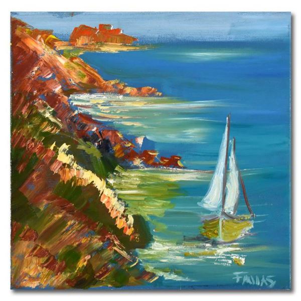 Elliot Fallas, "Sea Side Sail" Original Oil Painting on Canvas, Hand Signed with Letter of Authentic