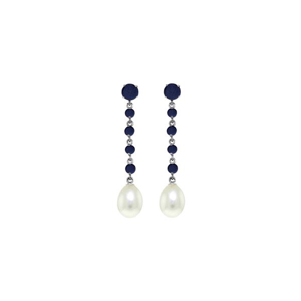 Genuine 10 ctw Sapphire & Pearl Earrings 14KT White Gold - REF-37R8P