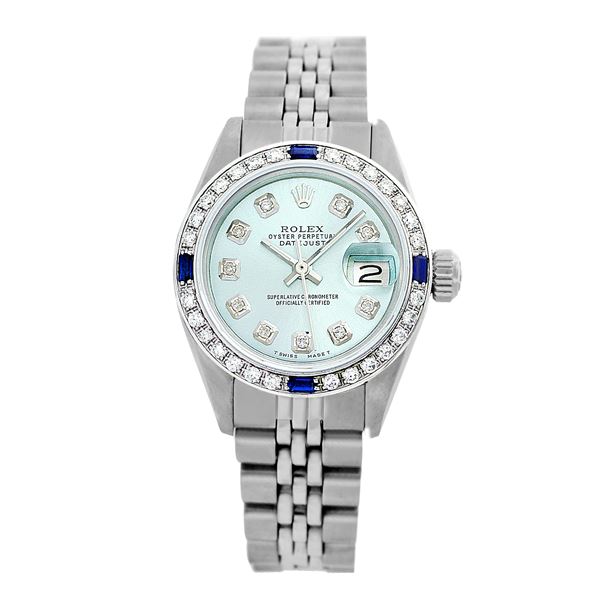 Rolex Pre-owned 26mm Womens Custom Ice Blue Dial Stainless Steel