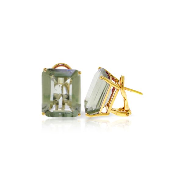 Genuine 13 ctw Green Amethyst Earrings 14KT Yellow Gold - REF-53Y2F