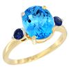 Image 1 : 2.64 CTW Swiss Blue Topaz & Blue Sapphire Ring 10K Yellow Gold - REF-24X5M