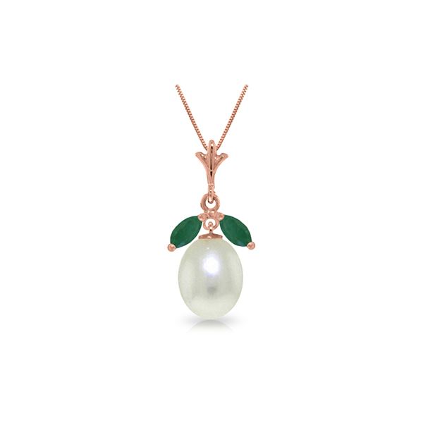 Genuine 4.5 ctw Pearl & Emerald Necklace 14KT Rose Gold - REF-25P8H