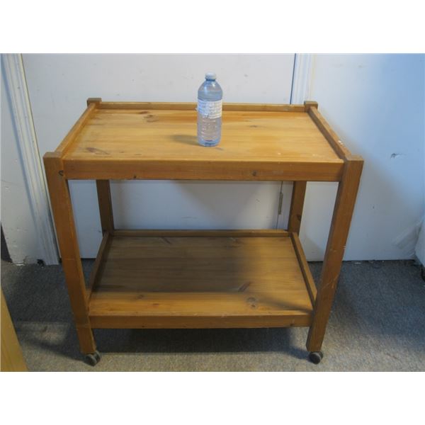 Wooden Side Table On Wheels