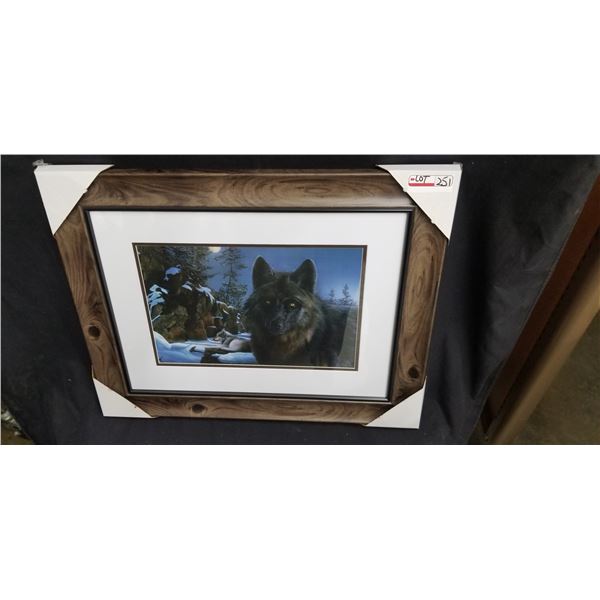 FRAMED BLACK WOLF PRINT 29 W X 23 H