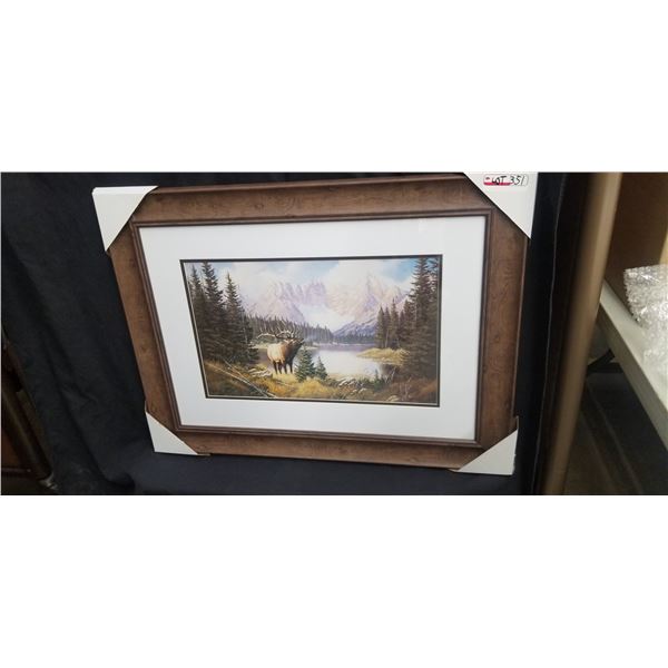 FRAMED ELK PRINT 33 W X 26 H BY DERK