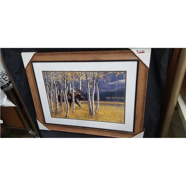 FRAMED LIMITED EDITION MOOSE PRINT 38"W X 30"H BY AL AGNEW