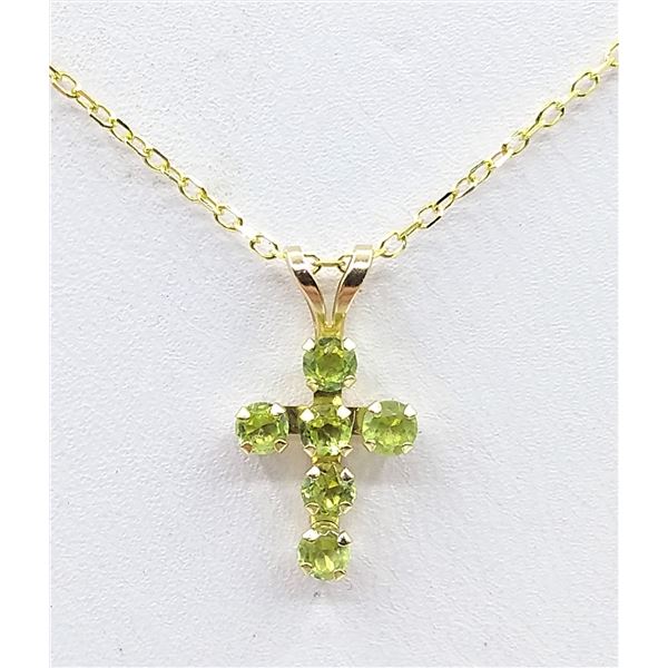 10kt. Yellow Gold genuine Peridot Cross Pendant with Sterling chain, 6 Peridot (0.42cts), W/A $865.0